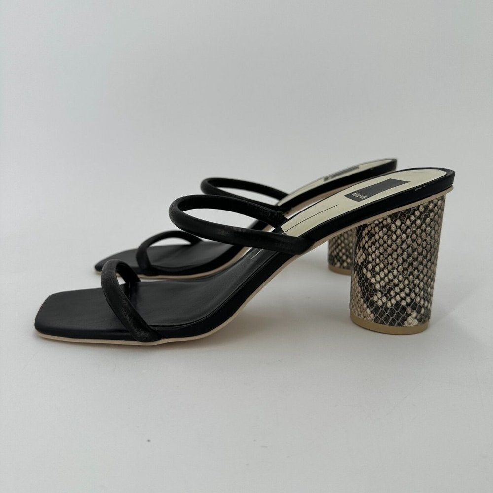 Dolce Vita Black Noles Double Strap Slip-on Heeled Sandal Snakeskin Heel size 10 - Picture 4 of 7